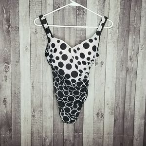 Miraclesuit black & white polka dot one piece